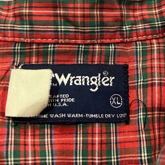 Vintage Wrangler Button Down Pearl Snap Plaid Long Sleeve Rancher Cowboy Shirt - Picture 5 of 5